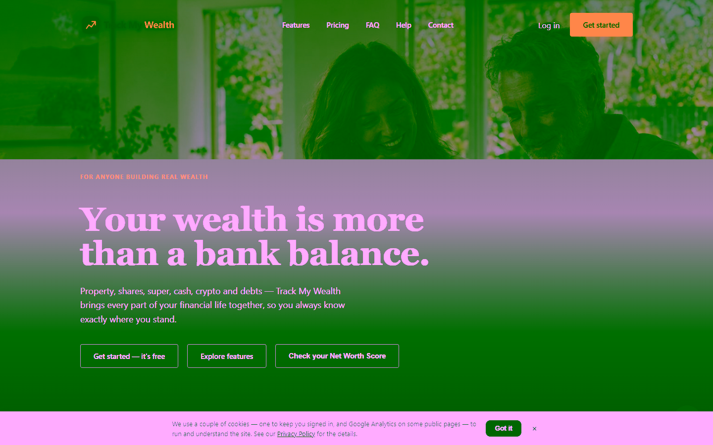 Track My Wealth homepage introducing a combined household wealth view